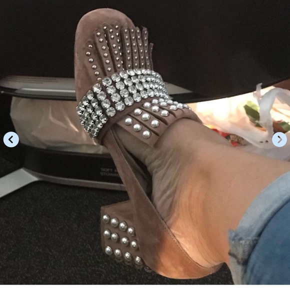 Rare Jeffrey Campbell Pearl Rhinestone Suede Heels 6 - Picture 4 of 4